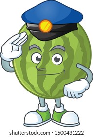 Police cartoon watermelon isolated on white background