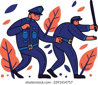 The police are catching criminals illustration in doodle style isolated on background