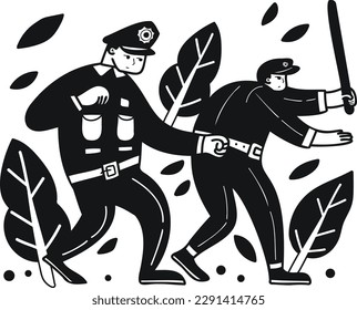 The police are catching criminals illustration in doodle style isolated on background