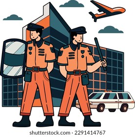 The police are catching criminals illustration in doodle style isolated on background