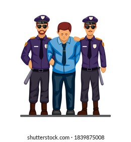 Police caught and handcuff businessman, corruption politician or illegal business symbol vector