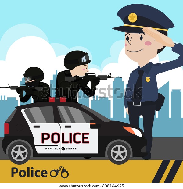 police\
character cartoon flat design vector\
illustration