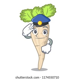 Police character parsnip root with leaf cartoon