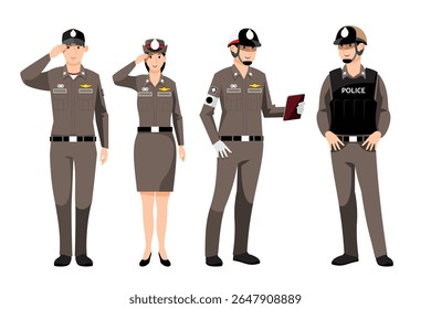 Police character set in modern style vector illustration
