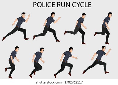 Police Character Side View Run Cycle Vector Illustration