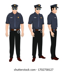 Police Character Turn Around Vector Illustration