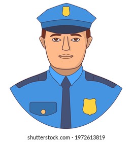 Police character in uniform. Man cop.Vector flat illustration.Isolated on white background.