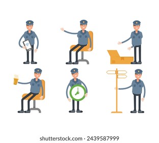 police characters in different poses set vector illustration
