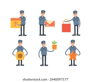 police characters in different poses set vector illustration