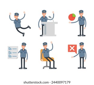 personajes de policía en diferentes poses set ilustración vectorial