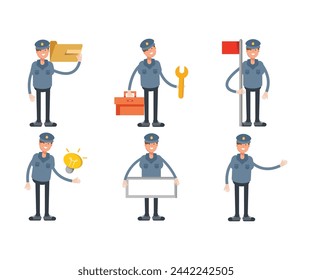 police characters in different poses set vector illustration