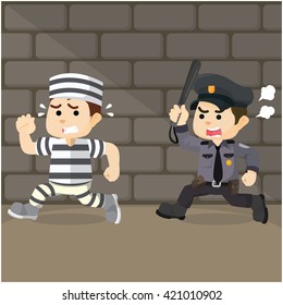 police chase convict cartoon illustration