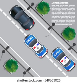 Police chase. View from above. Vector illustration.