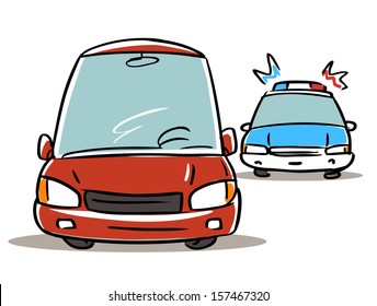 police chasing car. cartoon illustration