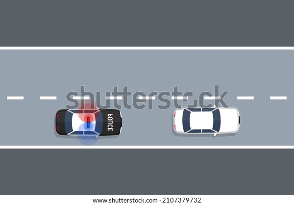 Police are chasing\
the car. Vector top\
view
