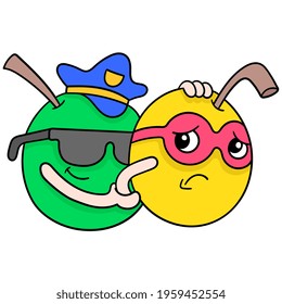 Police cherries catch criminals, vector illustration art. doodle icon image kawaii.