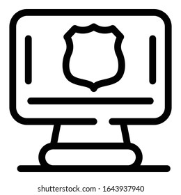 Police computer icon. Outline police computer vector icon for web design isolated on white background