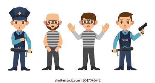 police cops and criminals bundel set illustration vector