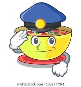 Police corn chowder in a cartoon bowl