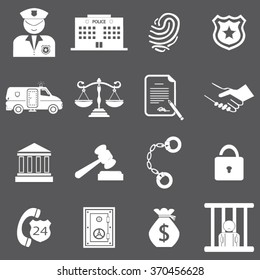 Police crime justice legal system icons set illustration