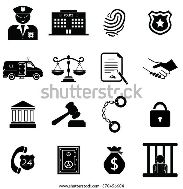 Police\
crime justice legal system icons set\
illustration