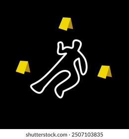 Police crime scene body outline silhouette with chalk. Accident inspection.