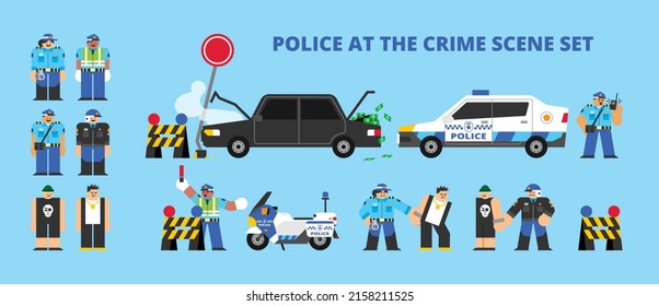 Police at the Crime Scene Set Flat Design Character Illustration