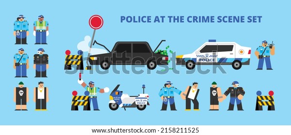 Police at the Crime Scene Set Flat Design
Character Illustration