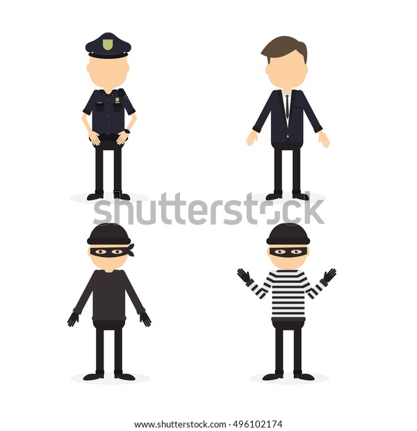Police Crime Set Isolated Funny Cartoon Stock Vector Royalty Free 496102174