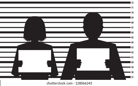 Police Criminal Record With Man And Woman Silhouette - Illustration