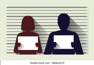 Police Criminal Record With Man And Woman , Flat Design