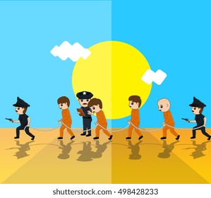 Police with Criminals Vector Illustration