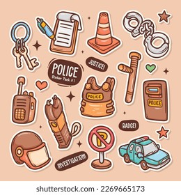 Police Cute Doodle Vector Sticker Collection 