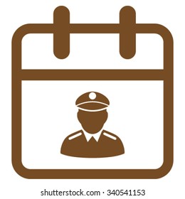 Police Date vector icon. Style is flat symbol, brown color, rounded angles, white background.