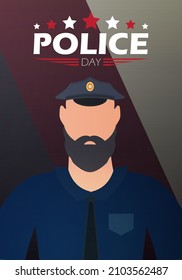 Police day banner. Policeman on the background of the flag. Vector illustration.