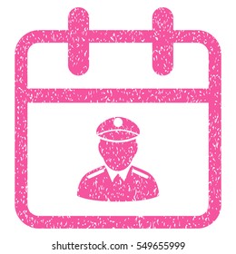 Police Day grainy textured icon for overlay watermark stamps. Flat symbol with dirty texture. Dotted vector pink ink rubber seal stamp with grunge design on a white background.