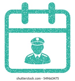 Police Day grainy textured icon for overlay watermark stamps. Flat symbol with dust texture. Dotted vector cyan ink rubber seal stamp with grunge design on a white background.