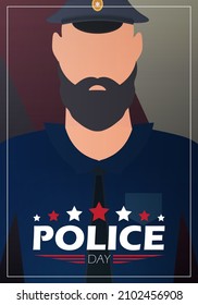 Police Day. Policeman on the background of the flag. Vector illustration.