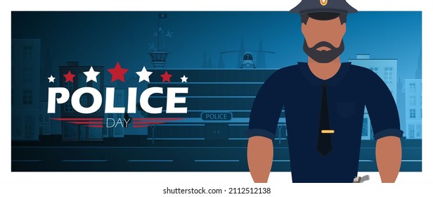 Police Day poster in cartoon style. Defender's Day. Vector illustration.