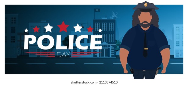 Police Day poster in cartoon style. Feast of the defenders of order. Vector illustration.