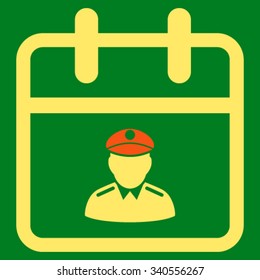 Police Day vector icon. Style is bicolor flat symbol, orange and yellow colors, rounded angles, green background.