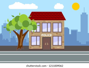 Police Department building. City landscape concept. Flat design. Vector illustration.