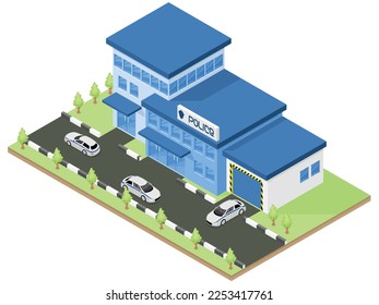 Police department building in isometric design. Vector graphics