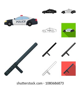 Police, Department cartoon,black,flat,monochrome,outline icons in set collection for design.Detective and accessories vector symbol stock web illustration.