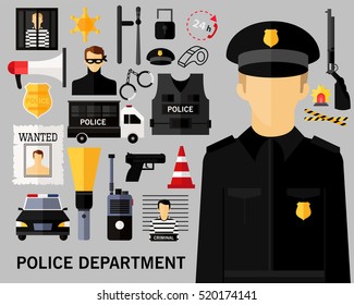 Police department concept background. Flat icons.