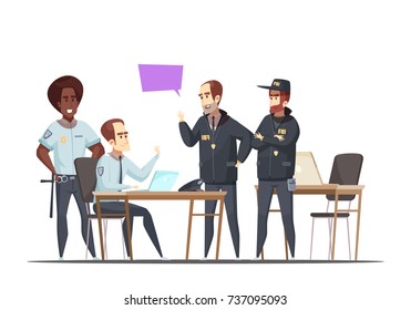 Police department design concept with employees on duty and visiting fbi officers  cartoon vector illustration