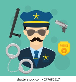 Police design over blue background, vector illustration.