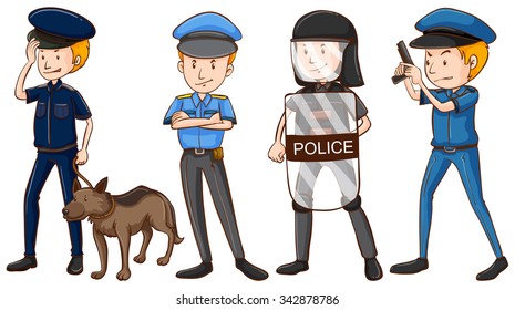 Ilustración de la policía con uniformes diferentes