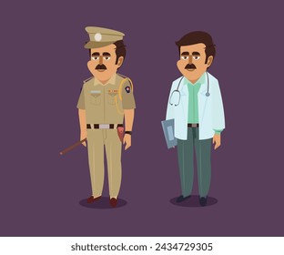 Police and Doctor vector illustration