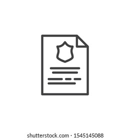 Police document file line icon. linear style sign for mobile concept and web design. Secret file outline vector icon. Symbol, logo illustration. Vector graphics